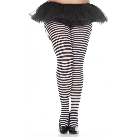 Plus Size Black / White Striped Pantyhose by Music Legs