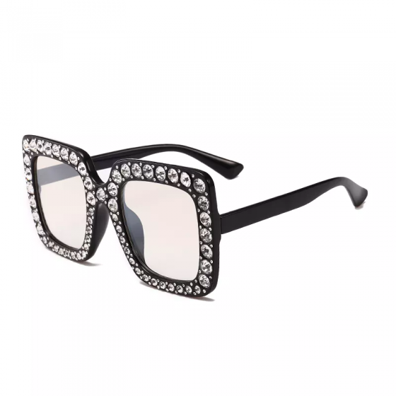Black Oversized Square Diamante Trim Sunglasses