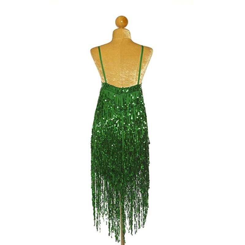 Dark Green Sequin Fringe V-Hem Dress