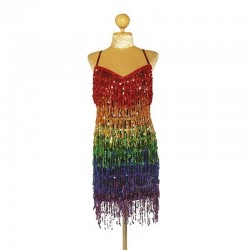 Rainbow Sequin Fringe Straight Hem Dress