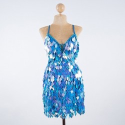 Aqua Blue Low Back Diamond Cut Sequin Dress