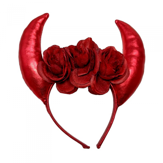 Red Flower Devil Horns Headband