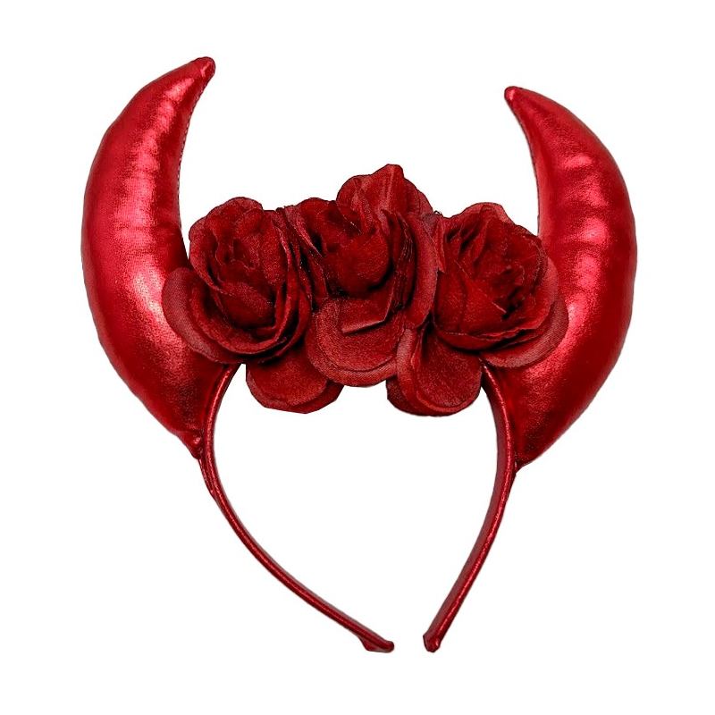 Red Flower Devil Horns Headband