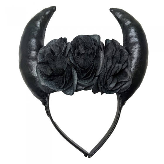 Black Flower Devil Horns Headband