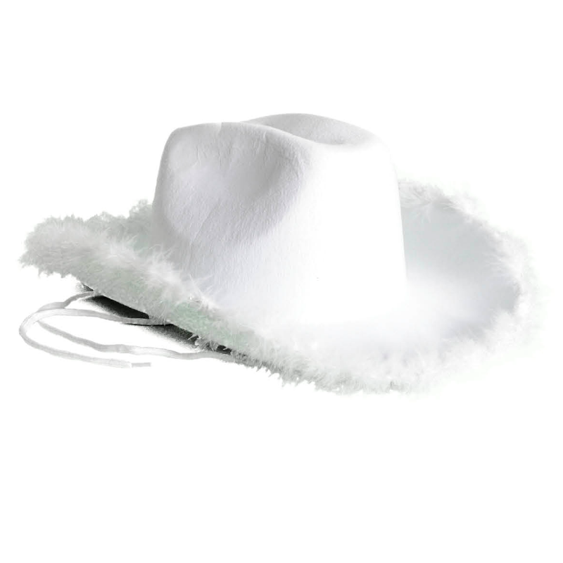 White Fluffy Trim Cowboy Hat