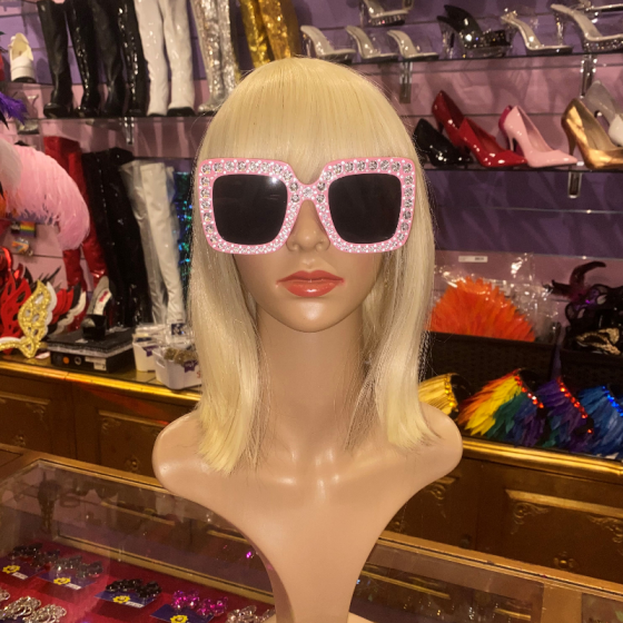 Light Pink Oversized Square Diamante Trim Sunglasses