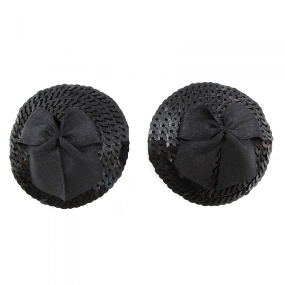 Black Round Sequin Pasties with Satin Bow