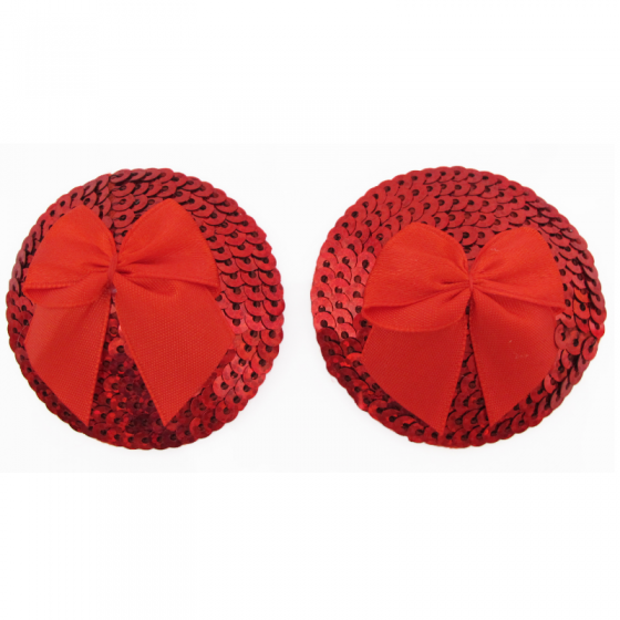 Red Round Sequin Pasties with Satin Bow