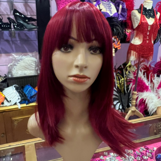 Dusty Cherry Mid length Layered Synthetic Wig