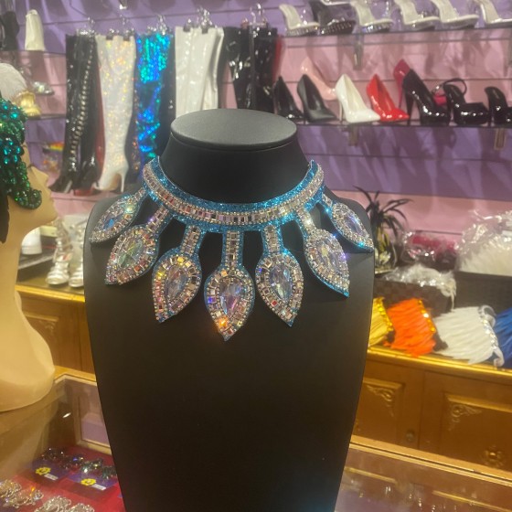 Aqua and Silver Glitter Plastic Jewel Flexi Necklace