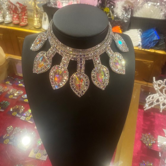 Aurora Borealis and Silver Glitter Plastic Jewel Flexi Necklace
