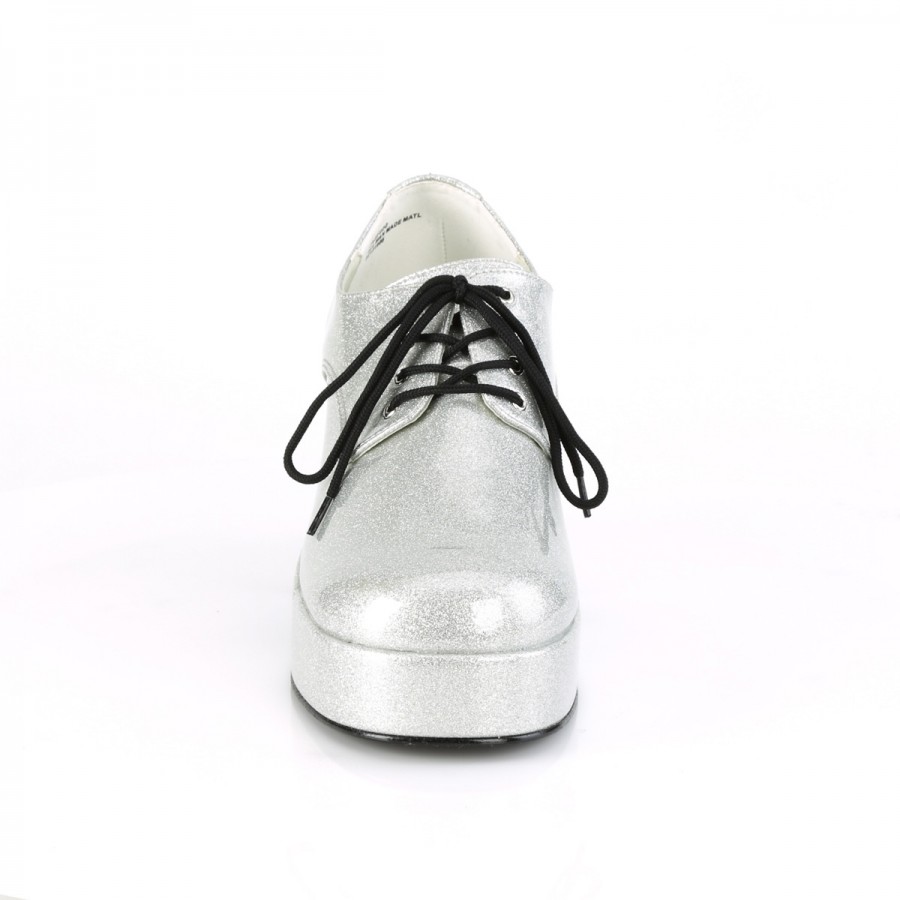 Jazz 02 Men's Platform Disco Shoe Silver Glitter Funtasma