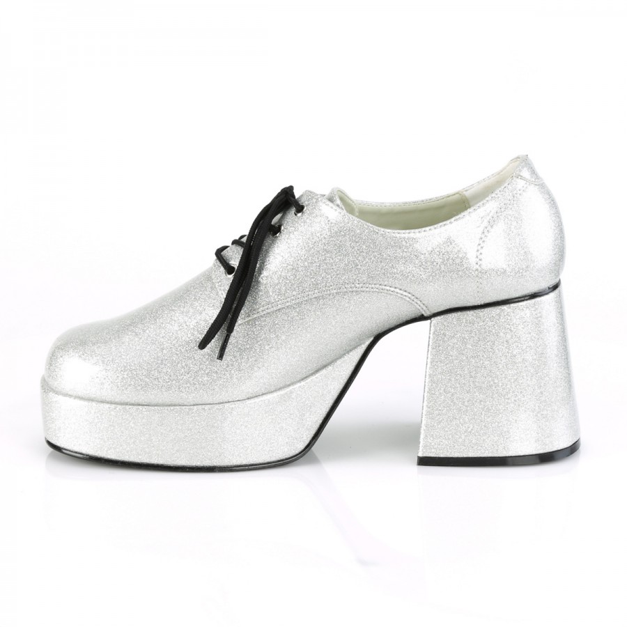 Jazz 02 Men's Platform Disco Shoe Silver Glitter Funtasma
