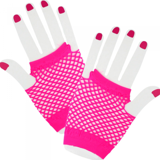 Hot Pink Fishnet Fingerless Wrist Gloves