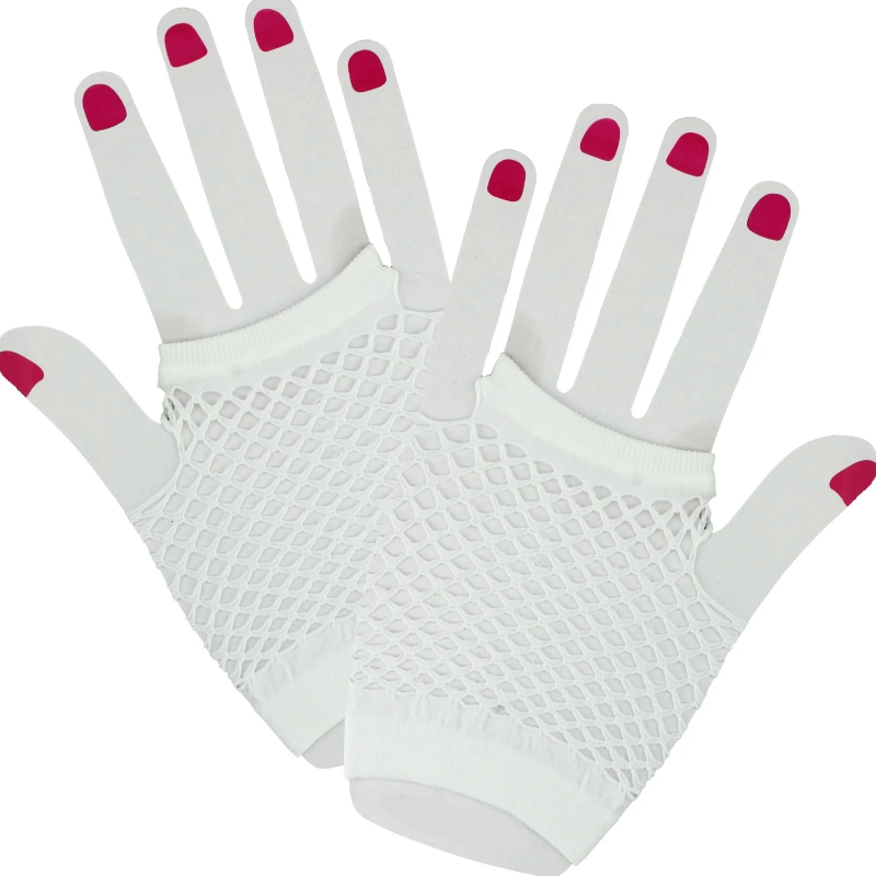 White Fishnet Fingerless Wrist Gloves