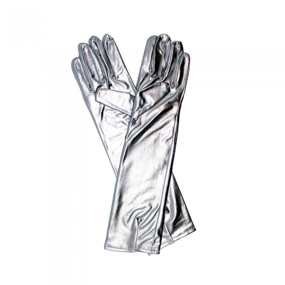 Silver Metallic Medium Length Gloves