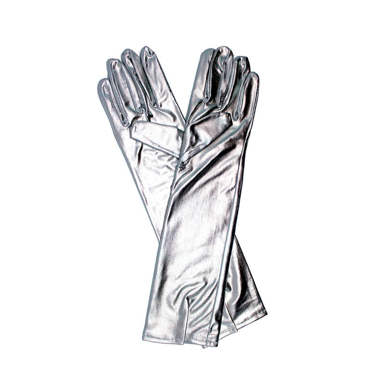 Silver Metallic Medium Length Gloves