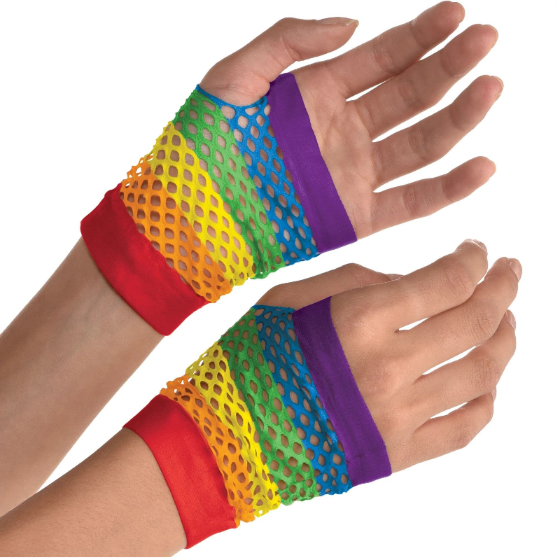 Rainbow Pride Short Fishnet Gloves
