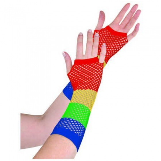Rainbow Pride Long Fishnet Gloves