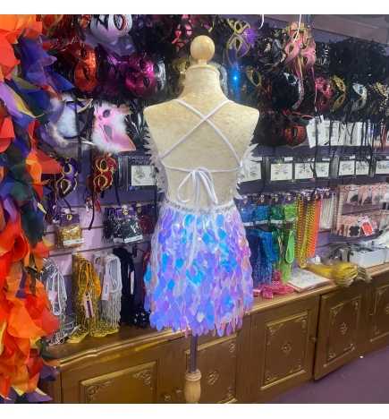 White Low Back Deluxe Spiked Feather & Oval Cut Sequin Dress