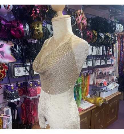 Gold Diamante Mesh Cowl Top