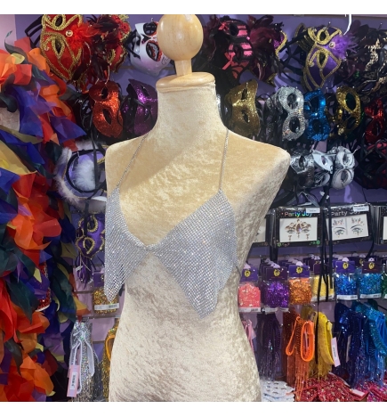 Silver Mesh Diamante Bra