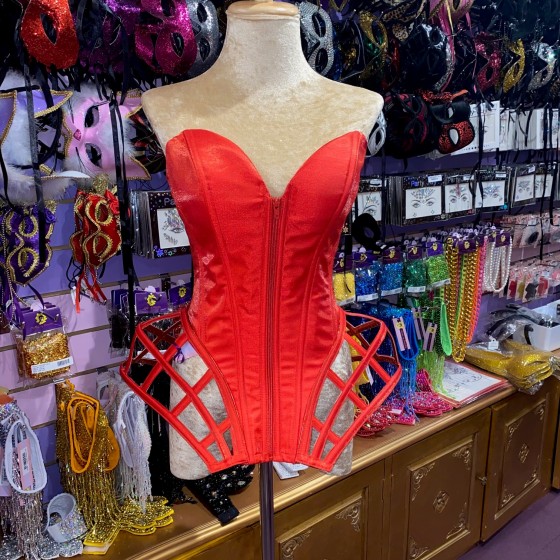 Red Satin Cup Cage Hip Corset