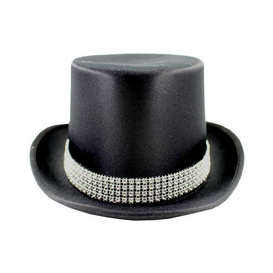 Black Satin Top Hat with Diamante Sash