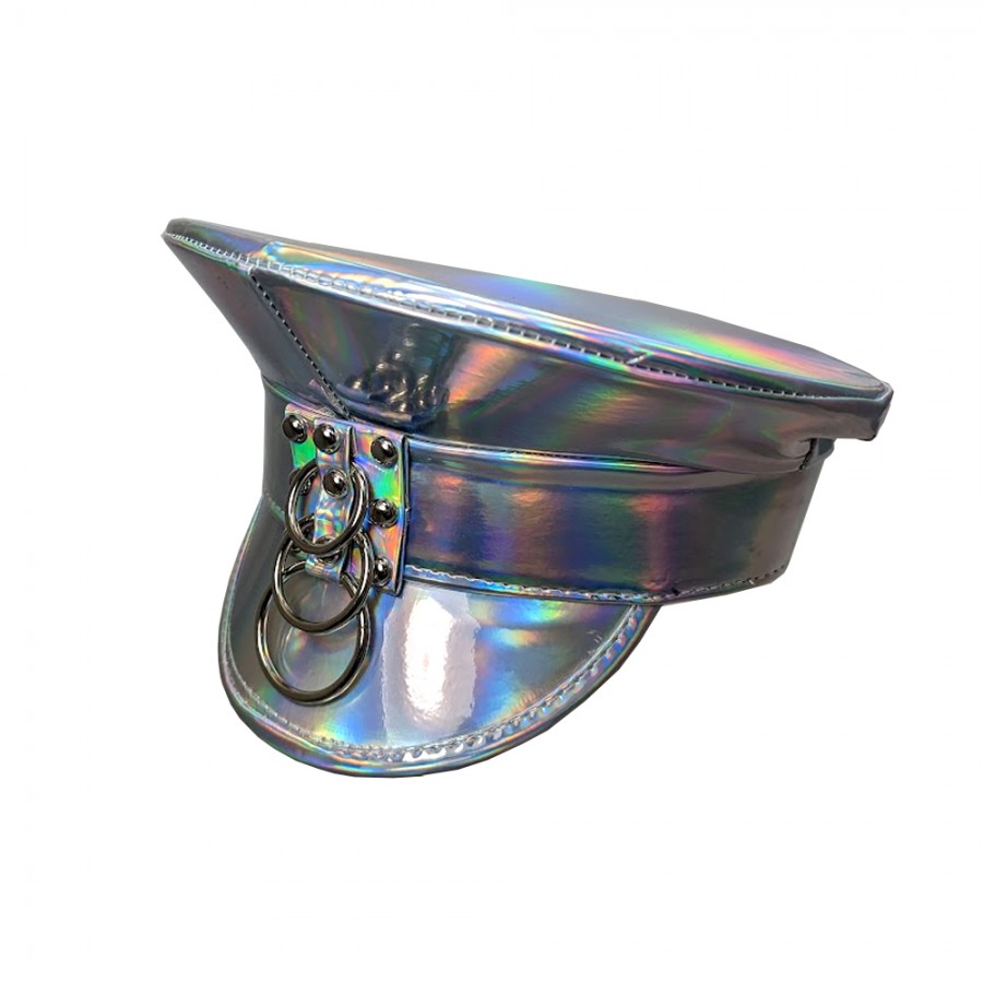 Silver Hologram Festival Captain Hat with Rings