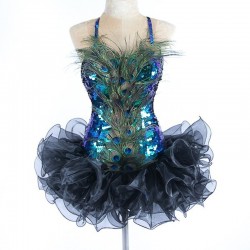 Peacock High Back Feather Sequin Ruffle Dress High Back