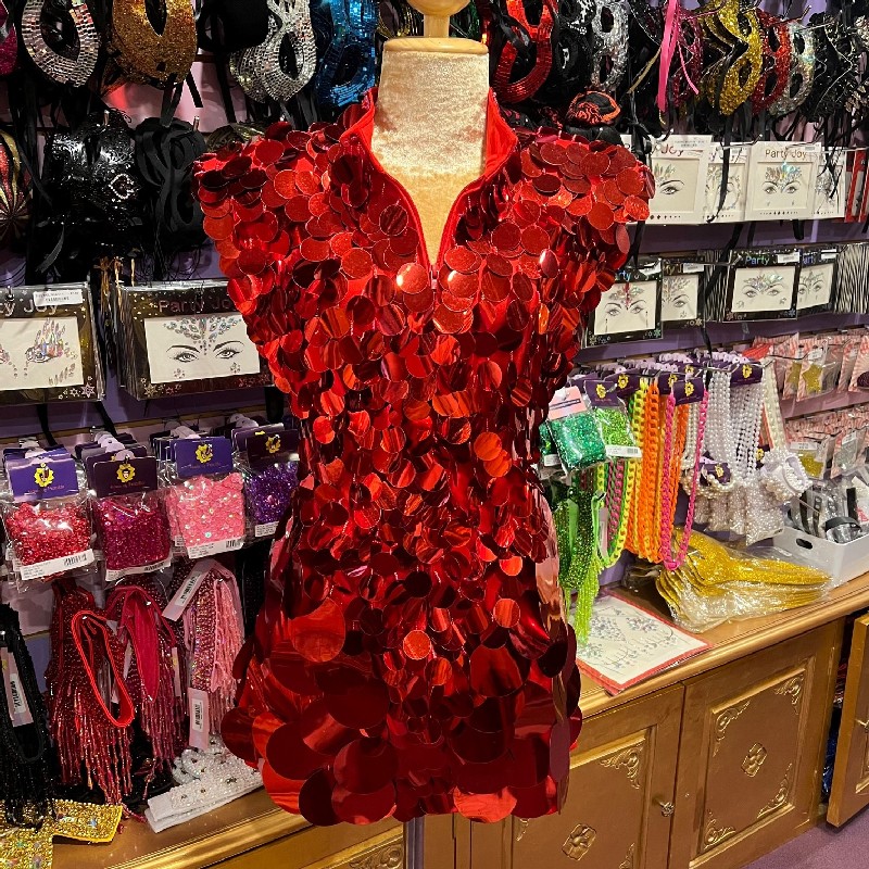 Red Coin Sequin Zip Front Dress