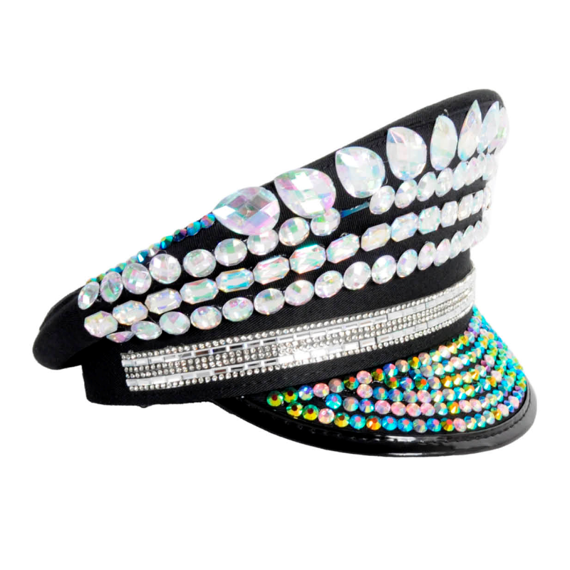 Aurora Borealis Diamante Black Festival Captain Hat