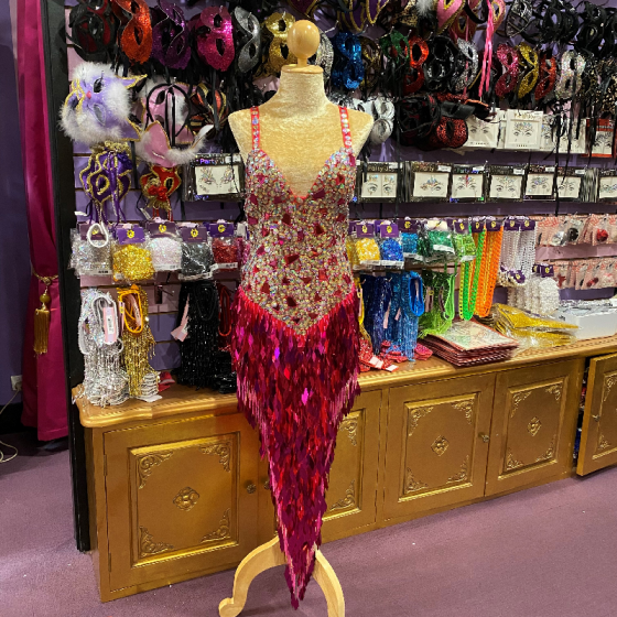 Hot Pink Electra High Back Mirror Beaded Sequin V-Line Dress