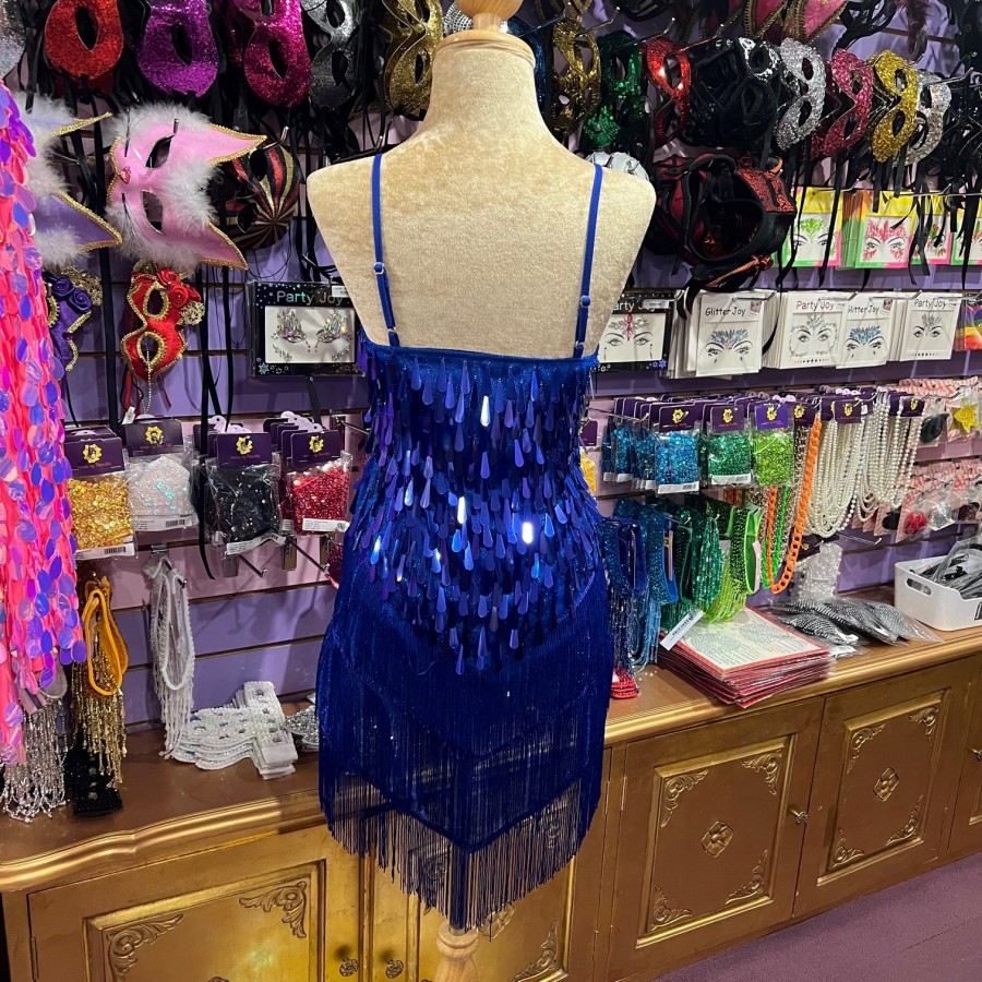 Royal Blue Teardrop Sequin Stretch Dress with Fringe