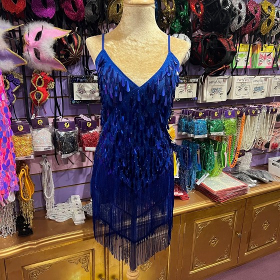 Royal Blue Teardrop Sequin Stretch Dress with Fringe
