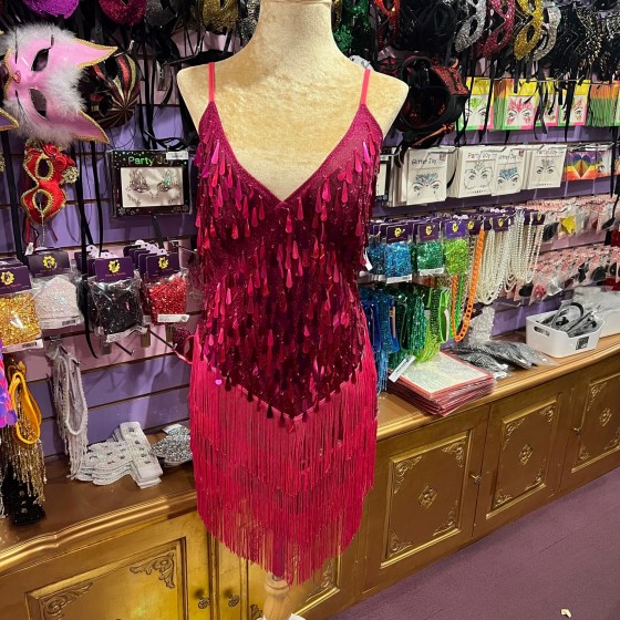 Hot Pink Teardrop Sequin Dress with Fringe