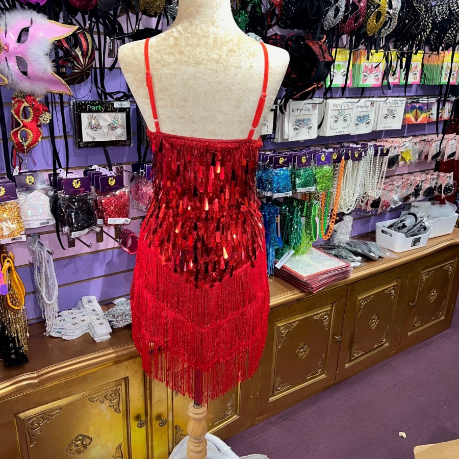 Red Teardrop Sequin Dress with Fringe