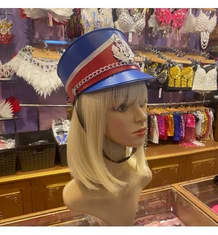Deluxe Marching Band Hat Red-Silver-Royal Blue