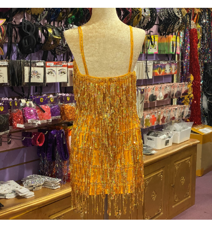 Gold Sequin Fringe Straight Hem Dress