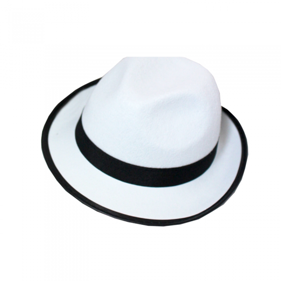 White Fedora Hat with Black Trim