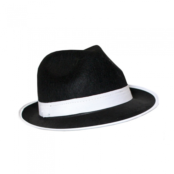 Black Fedora Hat with White Trim