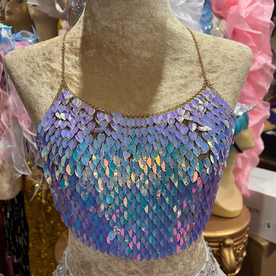 Opalescent Leaf Sequin Chain Top