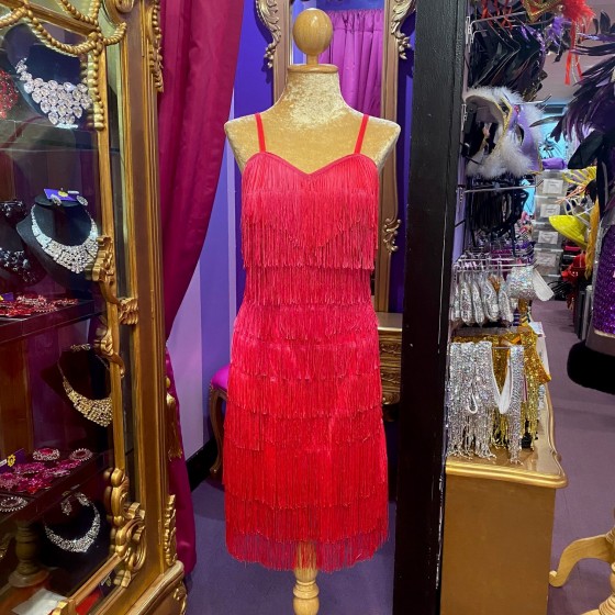 Hot Pink Cotton Fringe S-Hem Dress