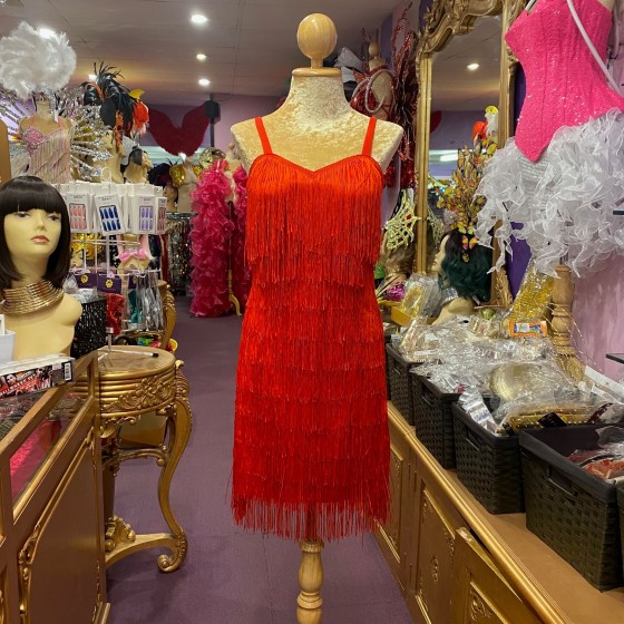 Red Cotton Fringe S-Hem Dress