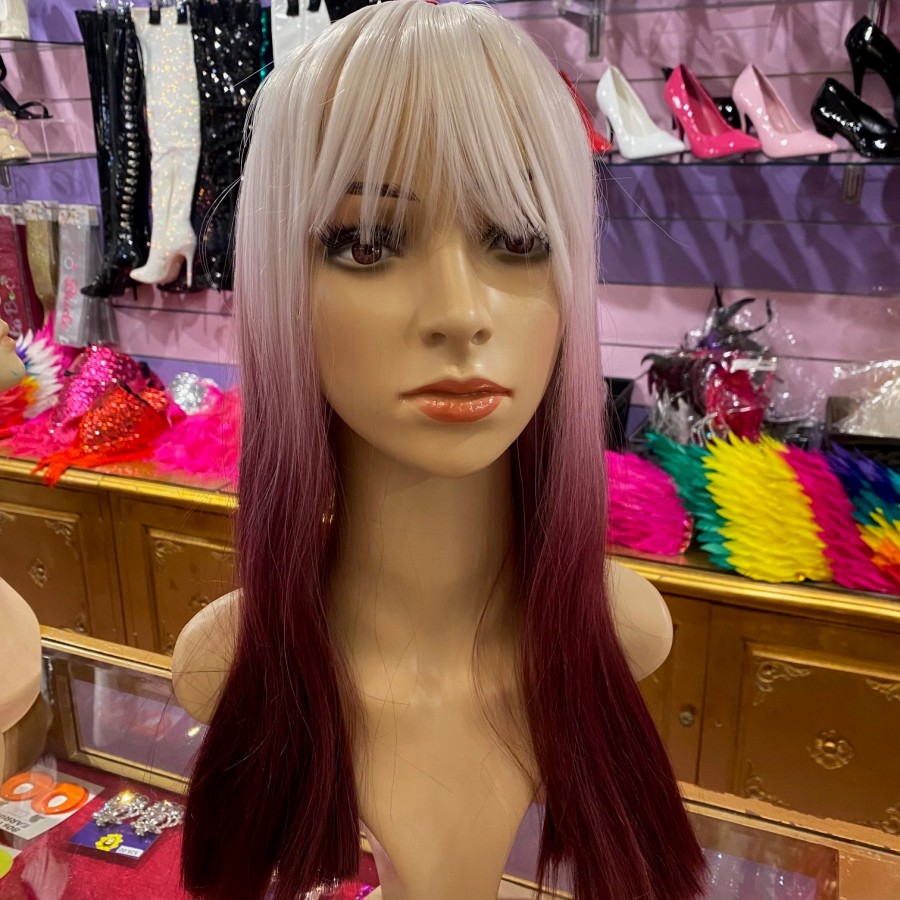 Clara White-Burgundy Ombre Long Synthetic Wig