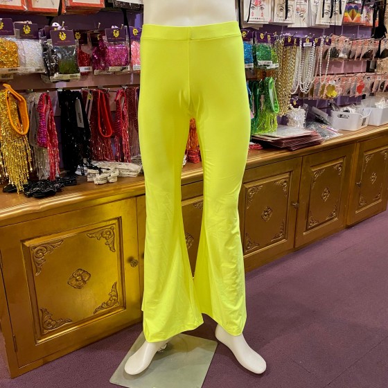 Neon Yellow Nylon Stretch Flared Pants