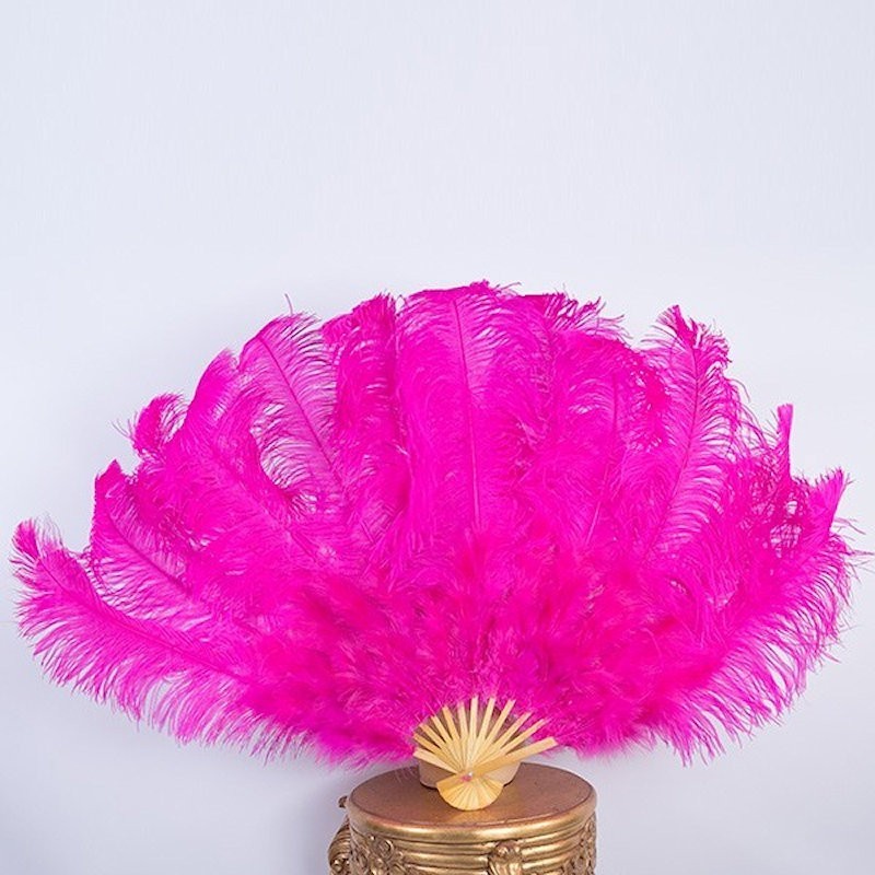 Hot Pink Bamboo Ostrich Feather Fan
