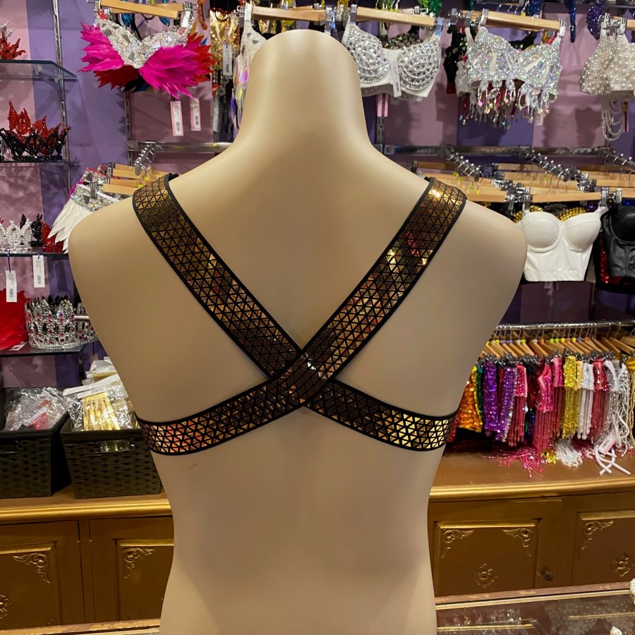 Gold Metallic Criss Cross Back Elastic Harness