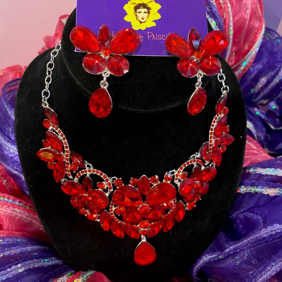 Red Crystal Diamante Jewellery Set-5