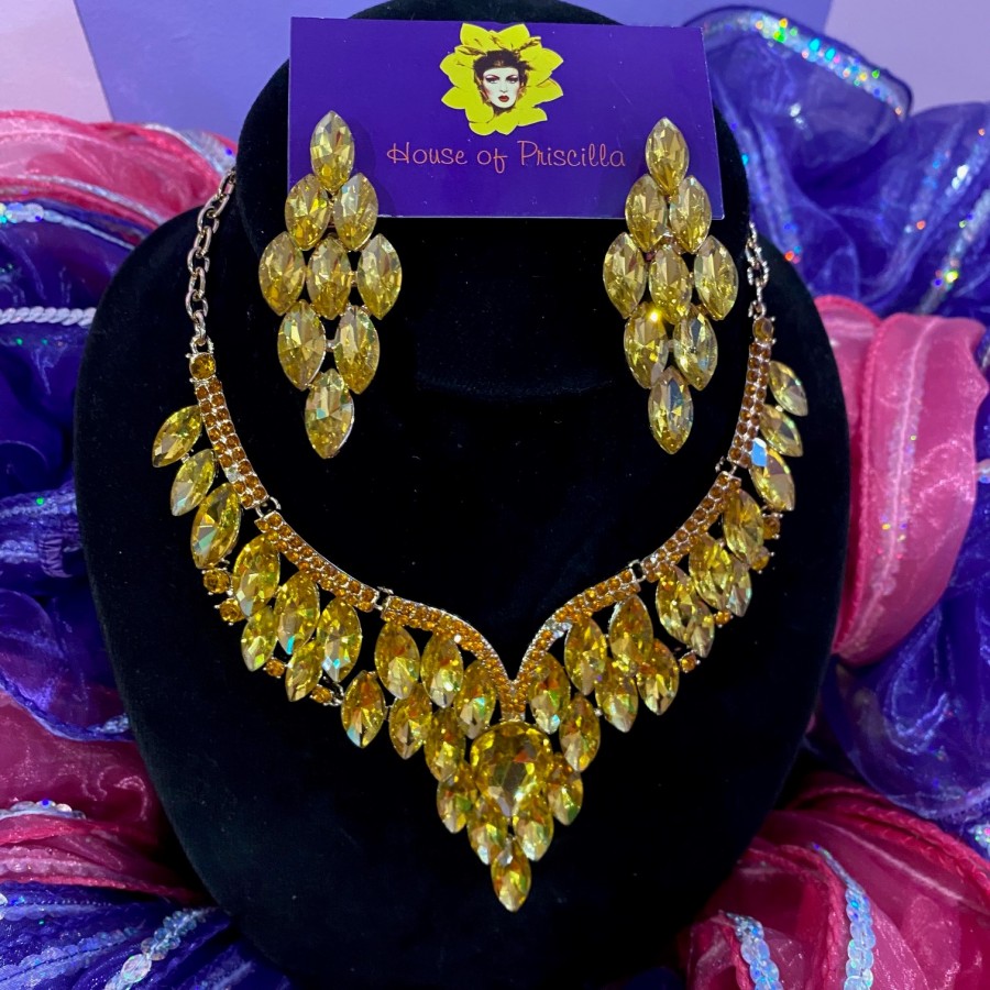 Gold Crystal Diamante Jewellery Set-4